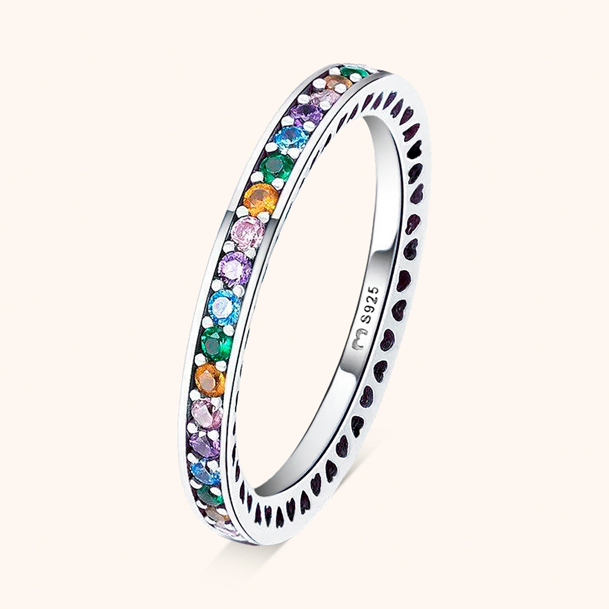 Silberring mit bunten Zirkonia-Steinen, Damenring, 925 Sterling Silber, eleganter Schmuck.