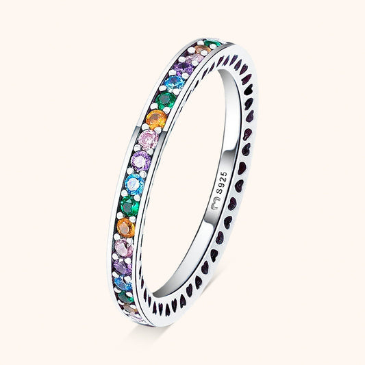 Silberring mit bunten Zirkonia-Steinen, Damenring, 925 Sterling Silber, eleganter Schmuck.