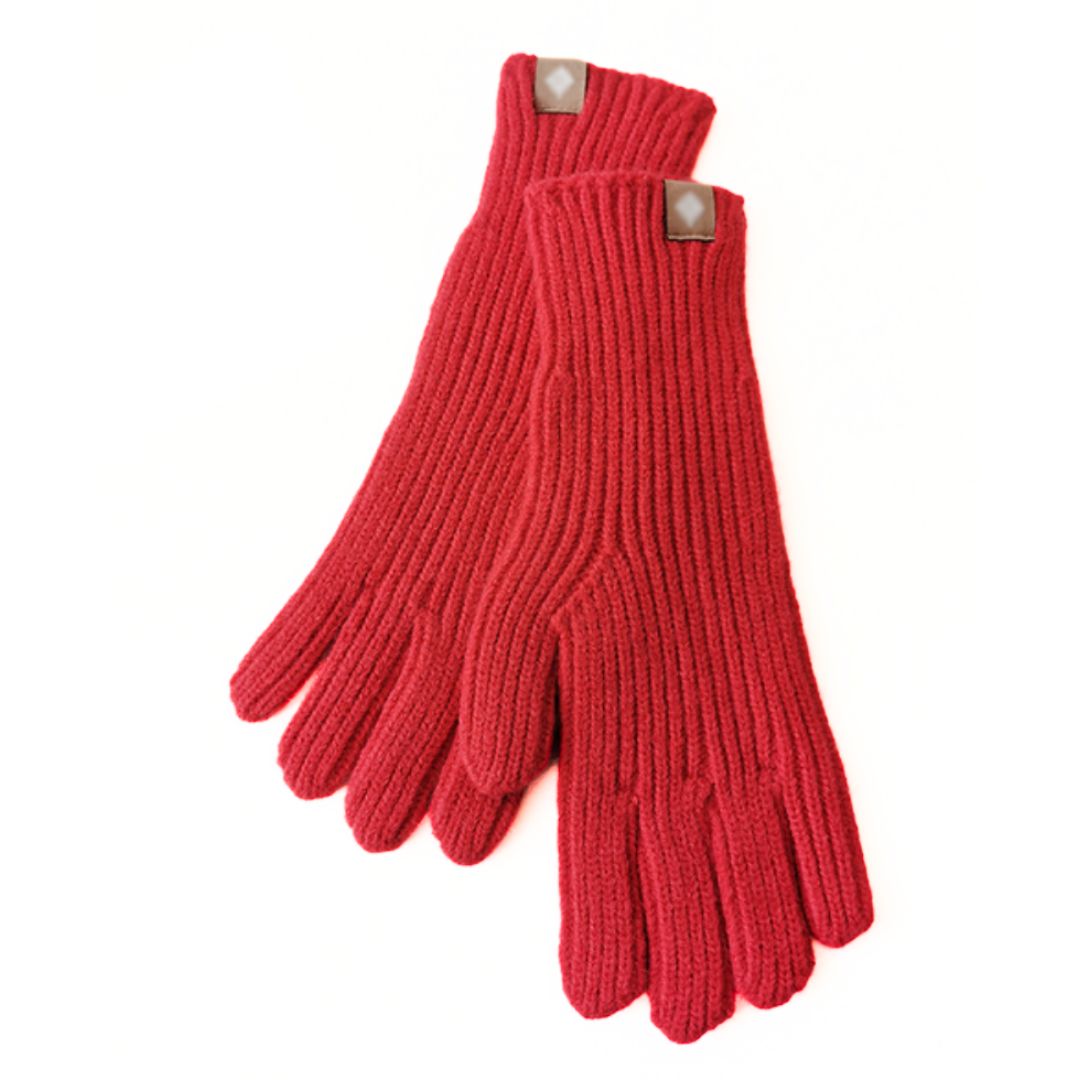 Rote Strickhandschuhe aus Wolle, warm, modisch, ideal für Winter, Damenaccessoire.
