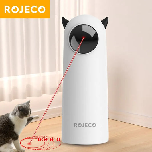 Automatisches Katzenspielzeug mit LED-Laser, interaktiv, weiß, für drinnen, von ROJECO.