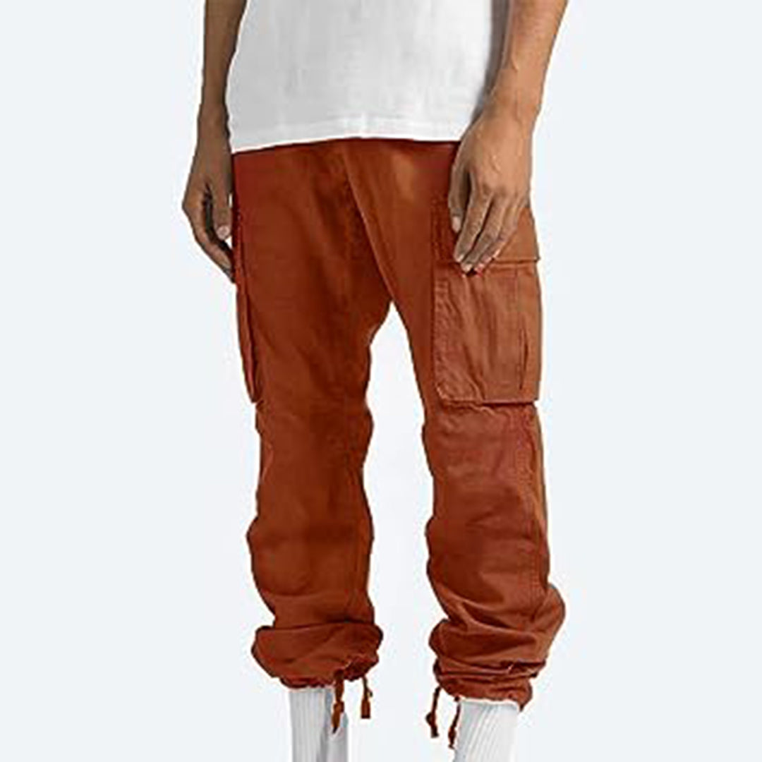 Braune Cargo-Hose für Herren, Baumwolle, mit Taschen, lässiger Stil.