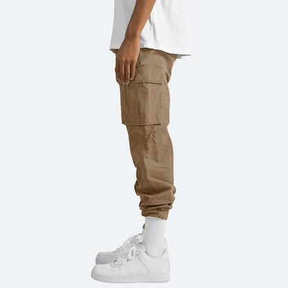 Braune Cargo-Hose für Herren, seitliche Taschen, lässiger Stil, Baumwolle, Streetwear.