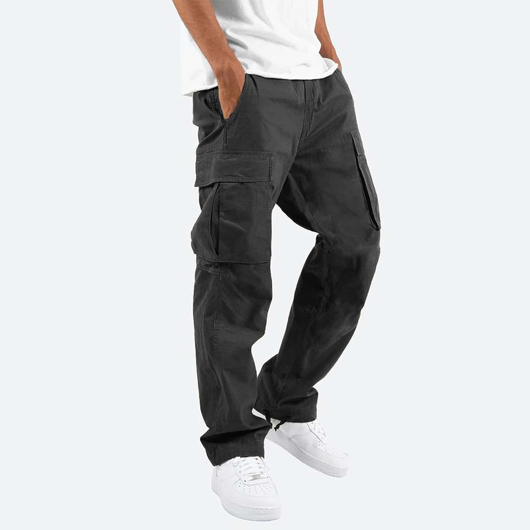 Schwarze Cargo-Hose für Herren, lässig, Baumwolle, mit Seitentaschen, modisch.