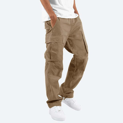 Beige Cargo-Hose für Herren, Baumwolle, seitliche Taschen, lässiger Stil.