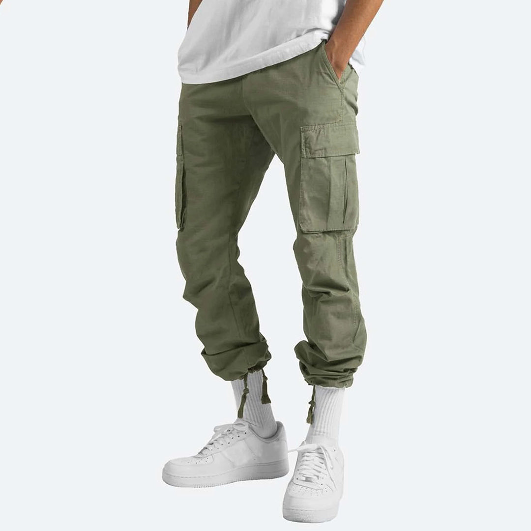 Grüne Cargo-Hose für Herren, lässig, Baumwolle, mit Taschen, modisch, bequem.