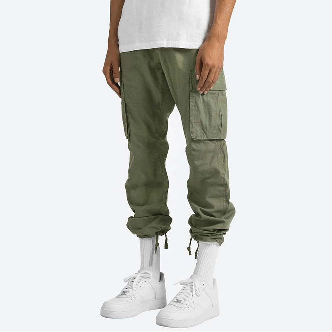 Grüne Cargo-Hose für Herren, lässig, mit Taschen, Baumwolle, modisch, Streetwear.
