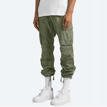 Grüne Cargo-Hose für Herren, lässig, mit Taschen, Baumwolle, modisch, Streetwear.