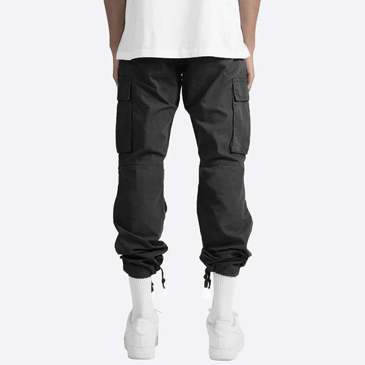 Schwarze Cargo-Hose für Herren, Baumwolle, mit Taschen, lässig, modisch, Streetwear.