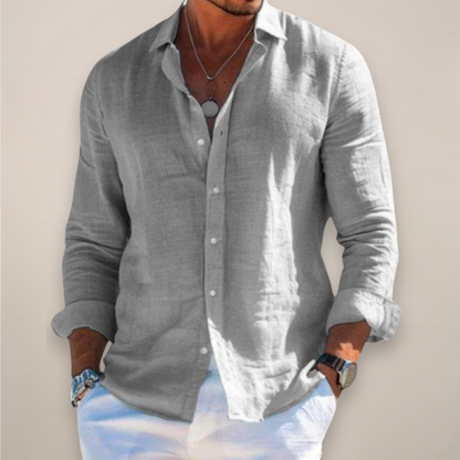Relaxed Men's Linen Shirt with Button Front and Long Sleeves 1