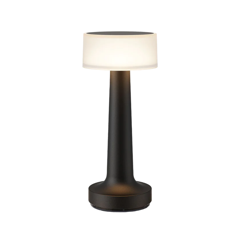 Schwarze Tischlampe für Restaurant, modernes Design, LED, kabellos, dimmbar, Akku-betrieben.