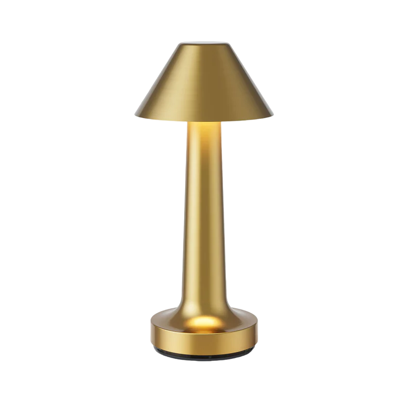 Goldene Tischlampe, konisch, für Restaurant-Bar, modernes Design, Metall, LED-Beleuchtung.