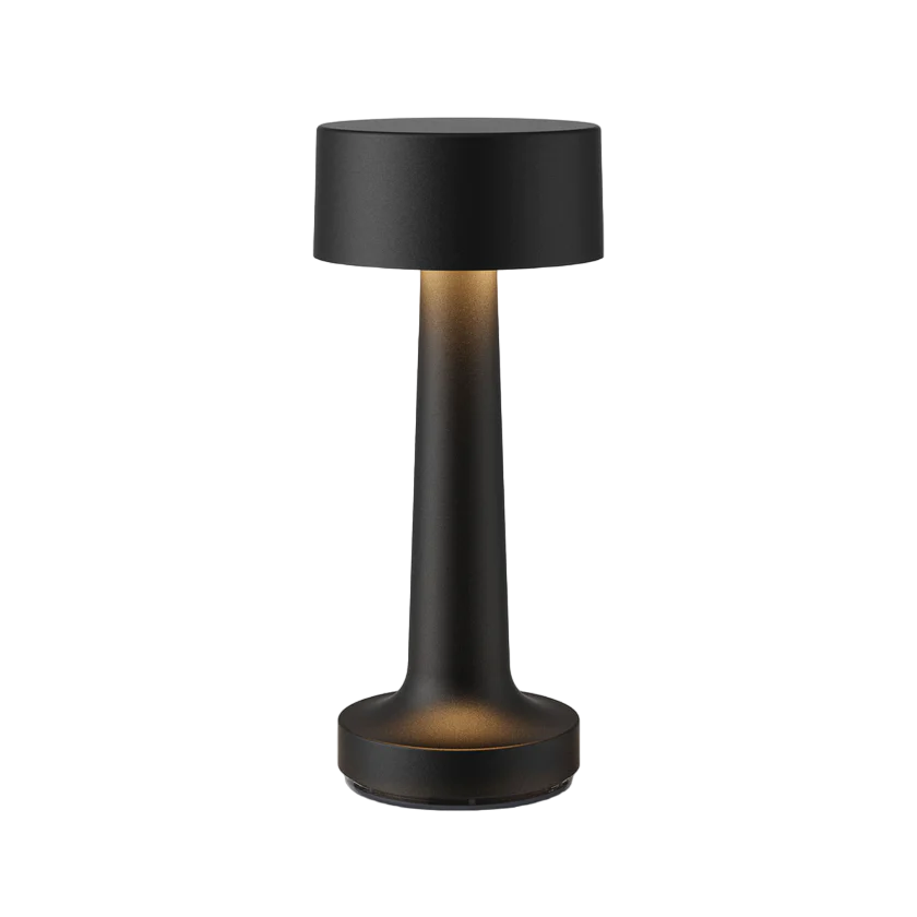 Schwarze zylindrische Tischlampe für Restaurantbar, modernes Design, LED-Beleuchtung.