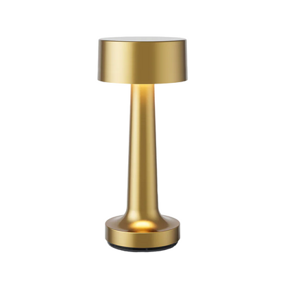 Goldene zylindrische Tischlampe für Restaurantbar, modernes Design, Metall, LED-Beleuchtung.