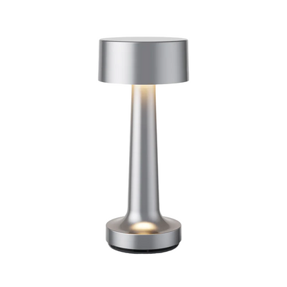 Silberne zylindrische Tischlampe, LED, modern, für Restaurant oder Bar, stilvolles Design.