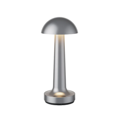 Silberne Tischlampe, pilzförmig, für Restaurant oder Bar, modernes Design, LED-Beleuchtung.