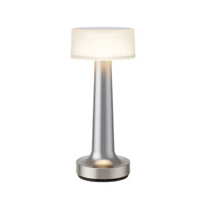 Silberne Tischlampe für Restaurant, modernes Design, LED, tragbar, dimmbar, Akku-betrieben.
