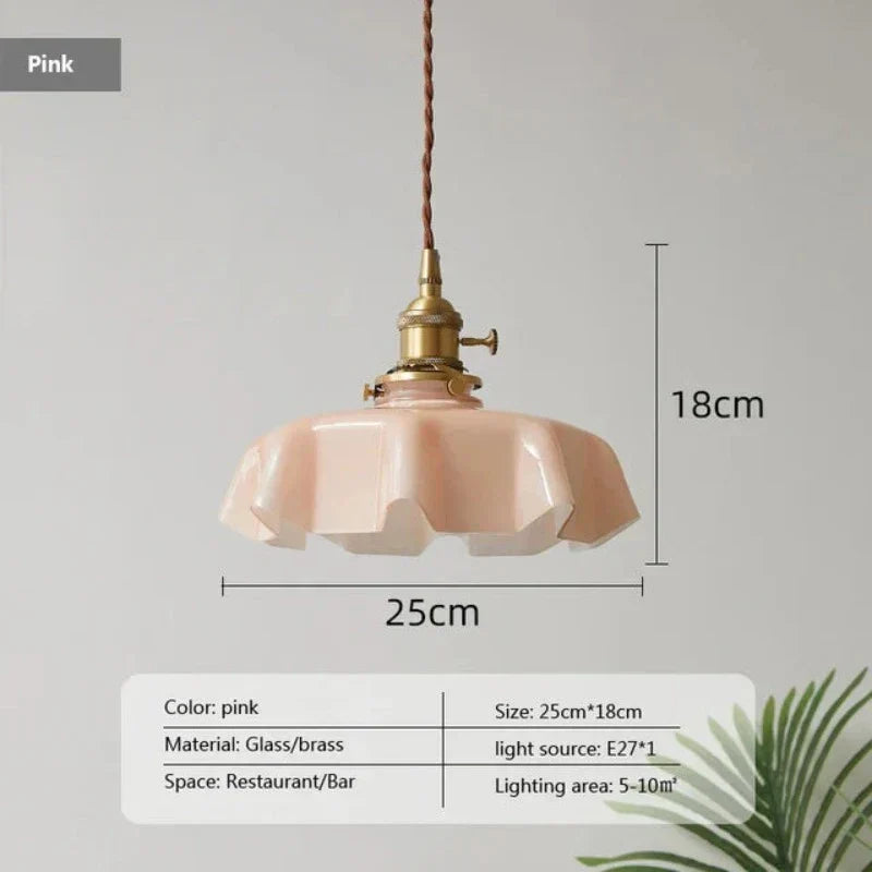 Retro rosa Messing-Hängelampe aus Glas, 25 cm, ideal für Restaurant oder Barbeleuchtung.