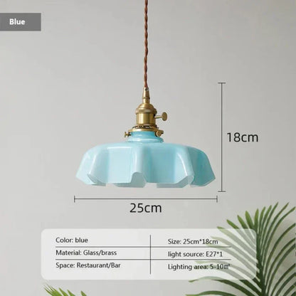Blaue Retro-Hängelampe aus Glas und Messing, 25 cm, für Restaurant oder Bar.