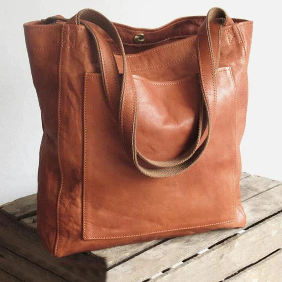 Braune PU-Leder Damenhandtasche, große Kapazität, Retro-Stil, Schultertasche, lässig.