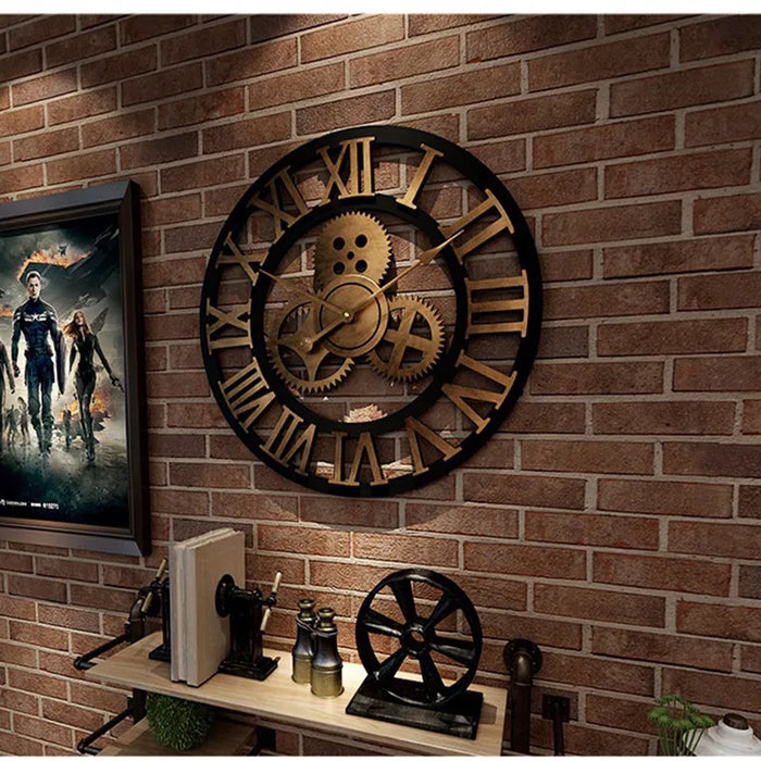 Retro industriell väggur i trä – Ironwood