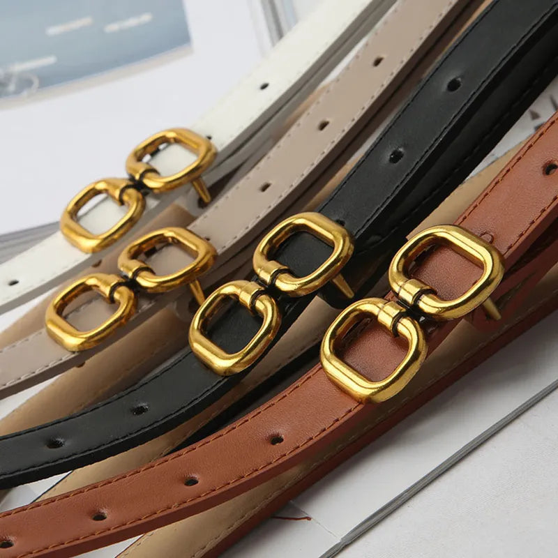 Mehrfarbiger Ledergürtel mit goldener Retro-Schnalle, modisches Accessoire für Damen.