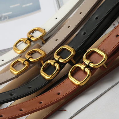 Mehrfarbiger Ledergürtel mit goldener Retro-Schnalle, modisches Accessoire für Damen.
