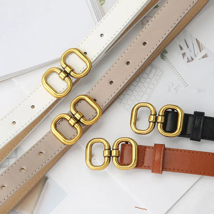 Retro-Gürtel mit goldener Schnalle, Leder, in Weiß, Beige, Schwarz, Braun, modisch, Damenaccessoire.
