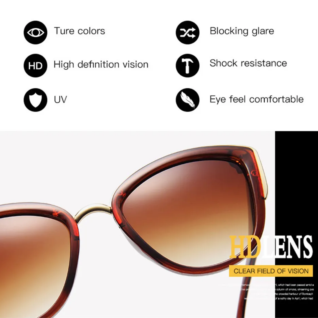 Retro Cat-Eye Sonnenbrille, braun, UV-Schutz, HD-Gläser, blendfrei, stoßfest, komfortabel.