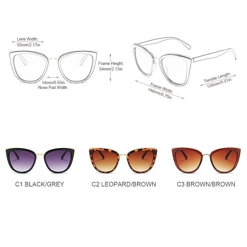 Retro Cat-Eye Sonnenbrille, Schwarz/Grau, Leopard/Braun, Braun/Braun, modisch, UV-Schutz
