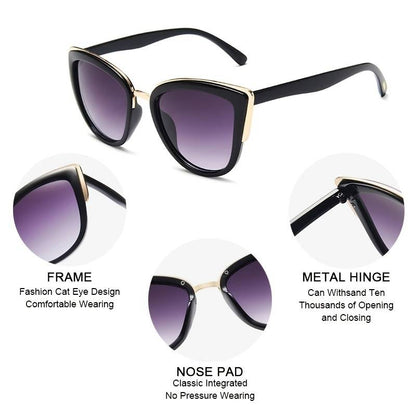 Retro Cat-Eye Sonnenbrille, schwarz-gold, UV-Schutz, modisches Accessoire, Damenmode.