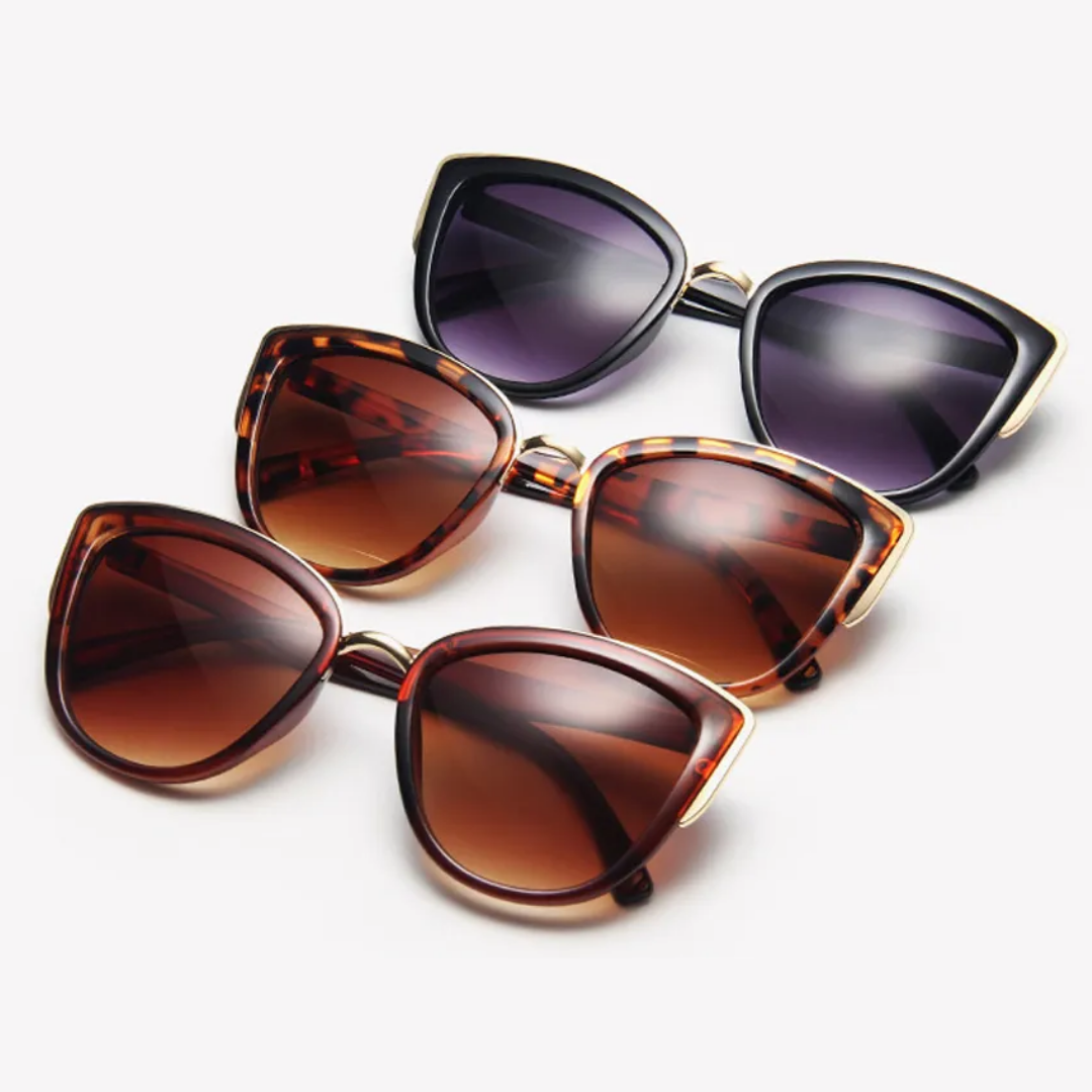 Retro-Cat-Eye-Sonnenbrillen, braun und schwarz, Damenmode-Accessoire, Vintage-Stil.