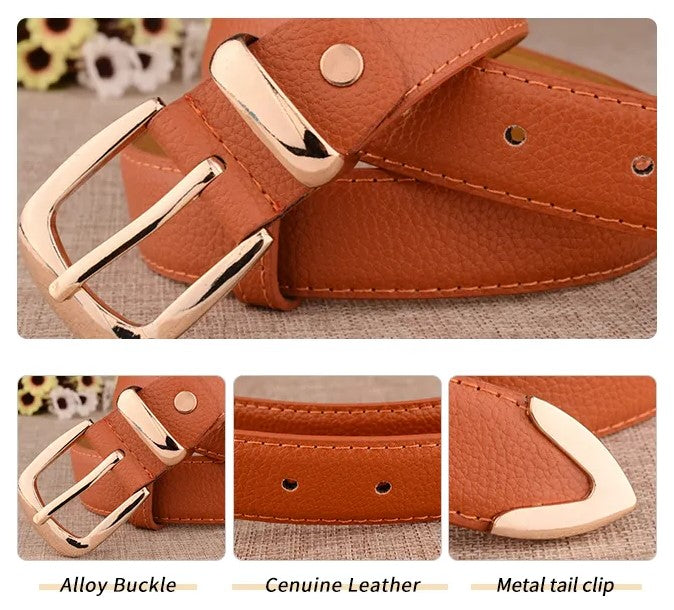 Brauner Ledergürtel mit goldener Schnalle, Retro-Design, echtes Leder, Herrenmode.