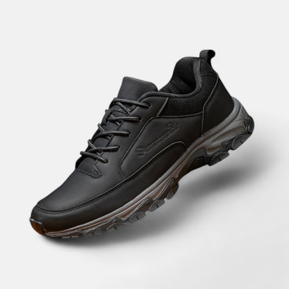 Schwarzer Herren-Sneaker, Leder, rutschfeste Sohle, sportlich, bequem, modisch