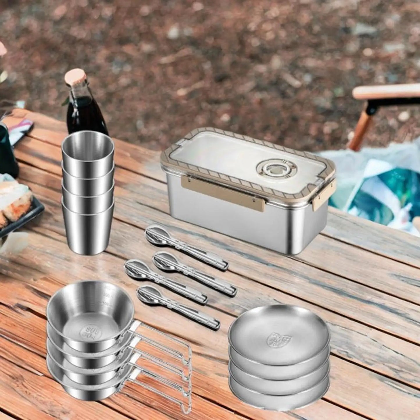 Campingservisset i rostfritt stål med förvaringsbox – CampSet