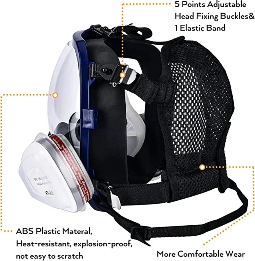 Helmask med anti-imma-lins och industriella gasfilter