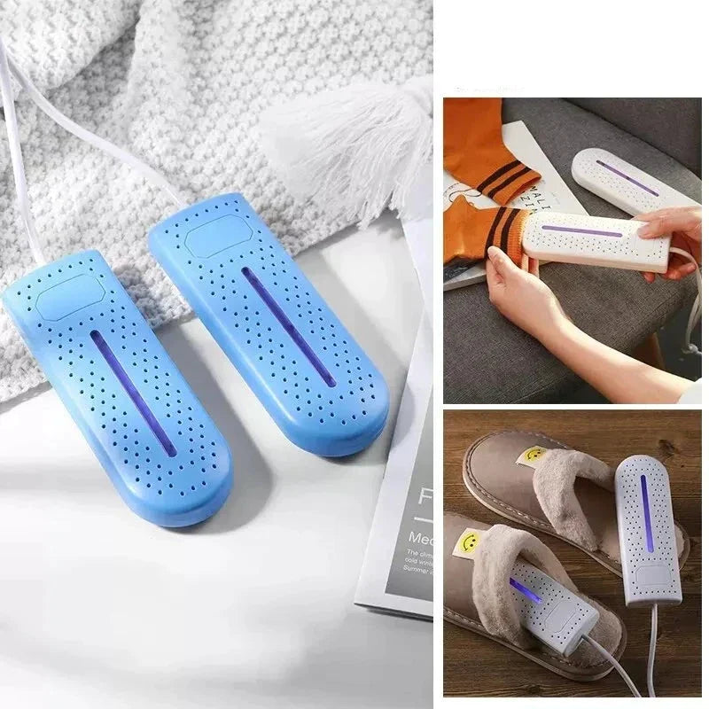 Blauer elektrischer Schuhwärmer und Trockner, tragbar, für Schuhe, antibakteriell, USB-betrieben.