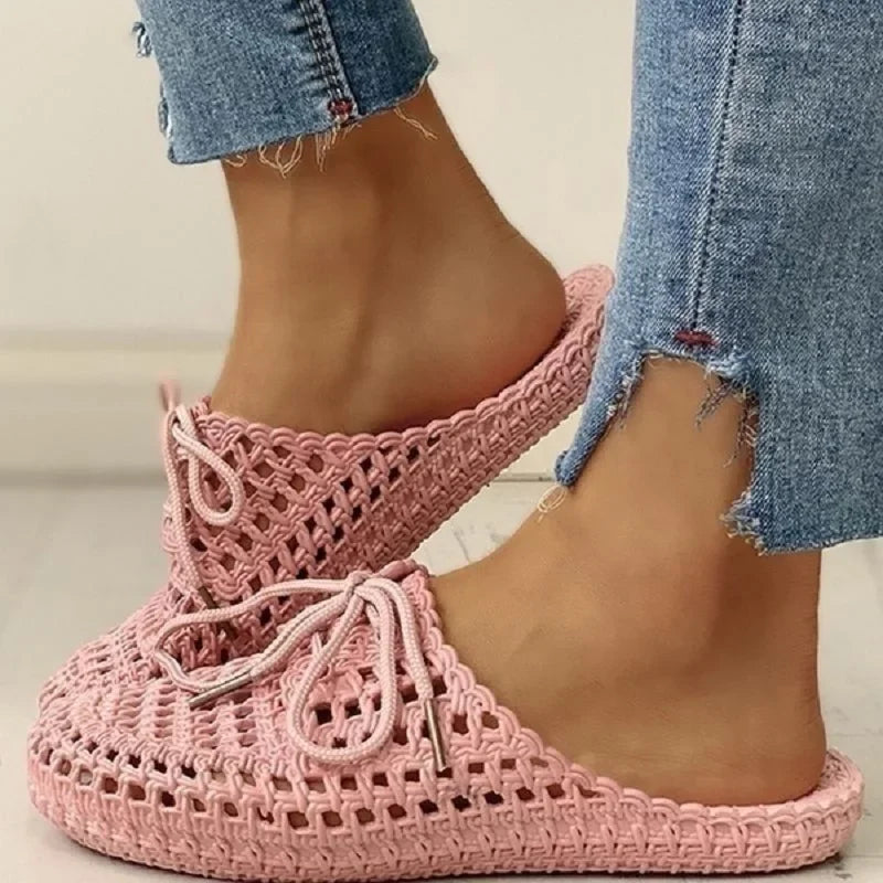 Luftiga damoutdoorloafers med öppet tåparti – Linaya