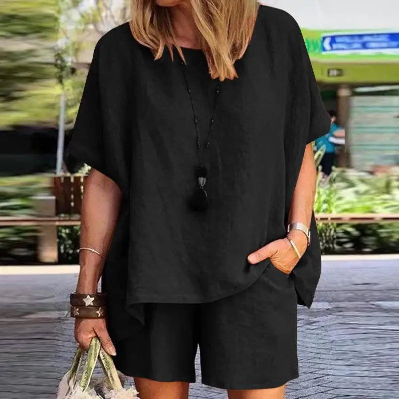 Trendig tvådelat linne sommarset med shorts för damer – Nayla