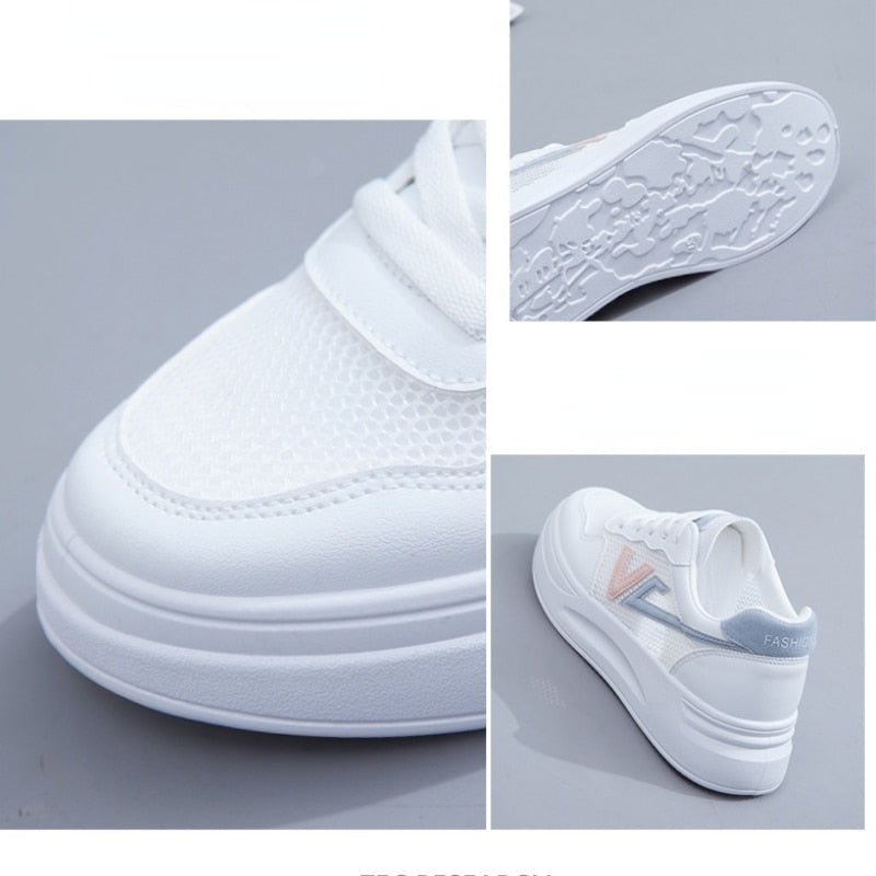 Weiße Sneaker Damen, atmungsaktiv, rutschfeste Sohle, modisches Design, Freizeit-Sportschuhe.