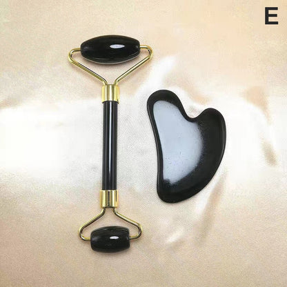 Schwarzer Jade-Roller und Gua Sha Set, Gesichtsmassagegerät, Anti-Aging, Hautpflege-Tool.