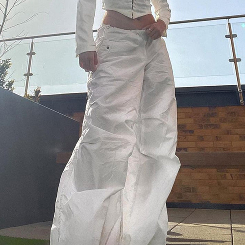 Weiße weite Hose Damen, modisch, Baumwolle, lässig, Streetwear, Balkon, Tageslicht