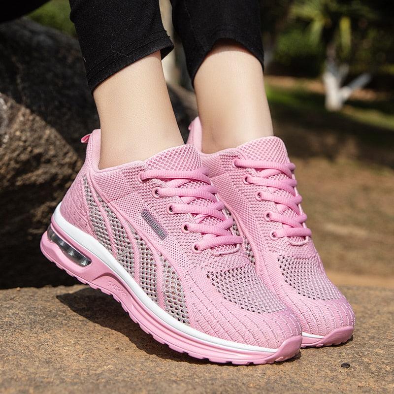 Damen Sneaker rosa, atmungsaktiv, Mesh, sportlich, bequem, Freizeit, Laufschuhe.