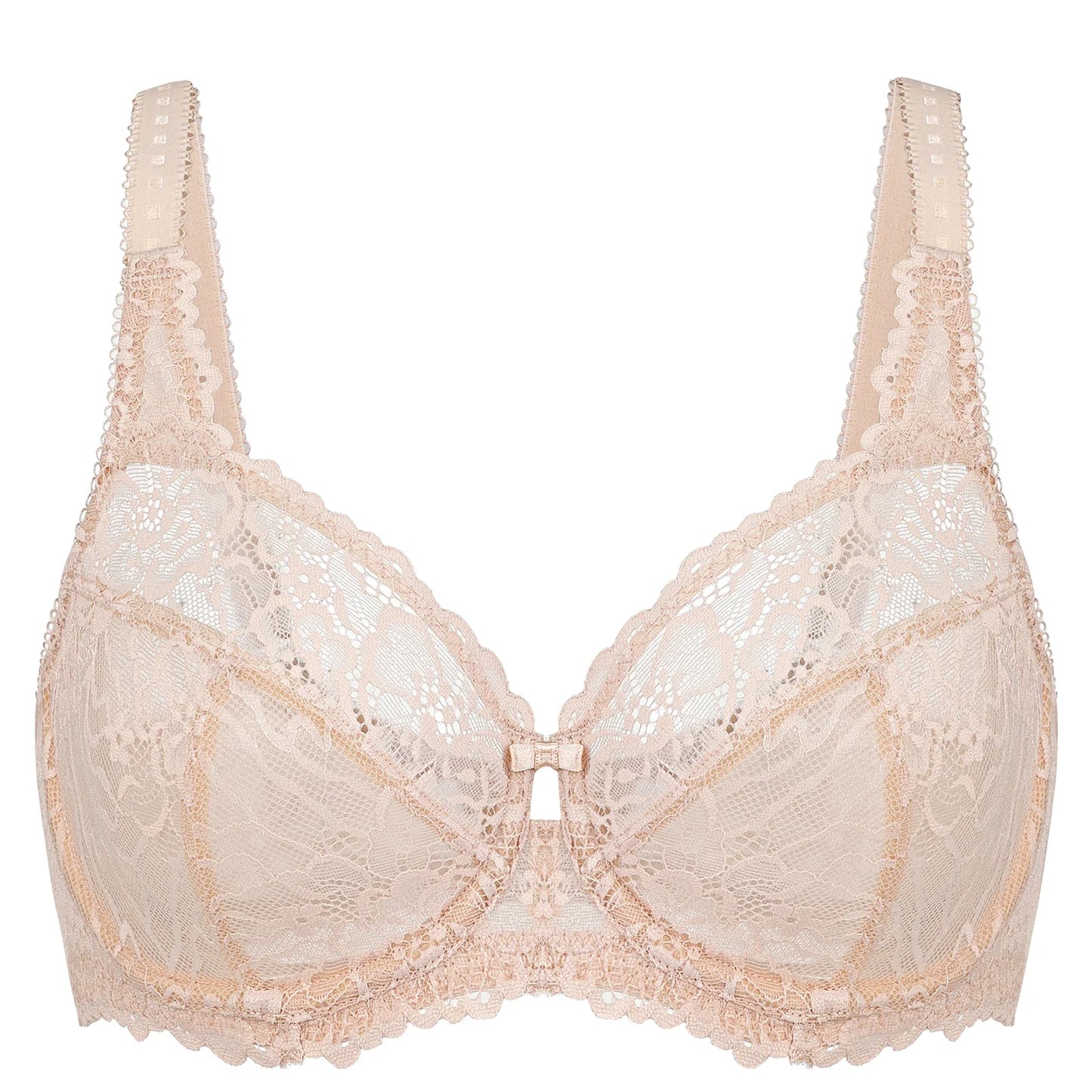 Spitzen-BH in Beige, Damenunterwäsche, verstellbare Träger, elegantes Design, Komfort.