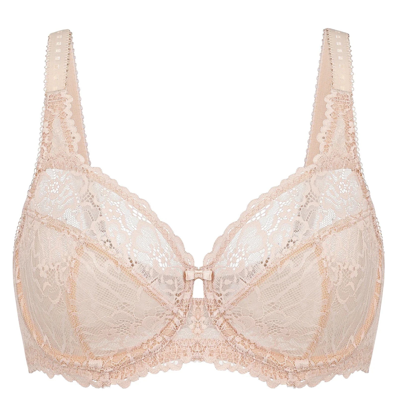 Spitzen-BH in Beige, Damenunterwäsche, verstellbare Träger, elegantes Design, Komfort.