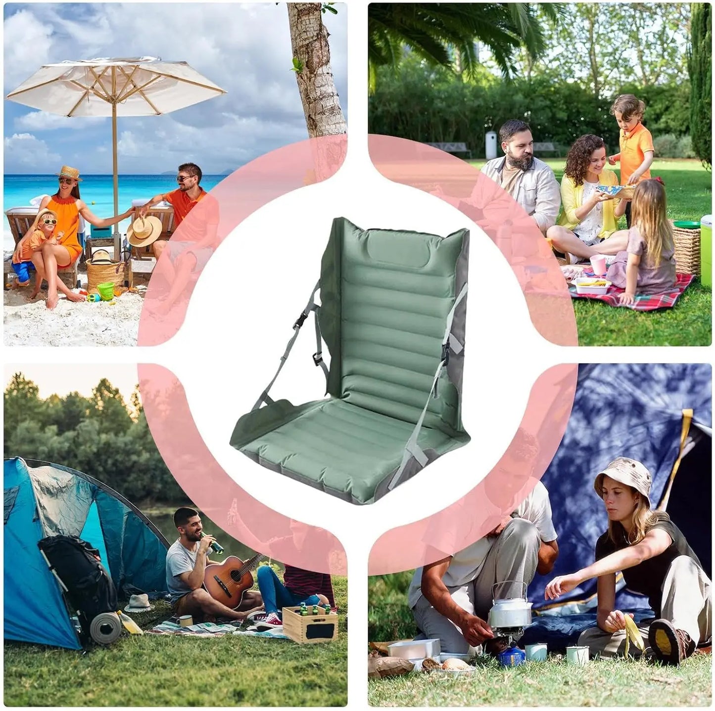 Hopfällbar uppblåsbar stol med ryggstöd för utomhuscamping – Taron