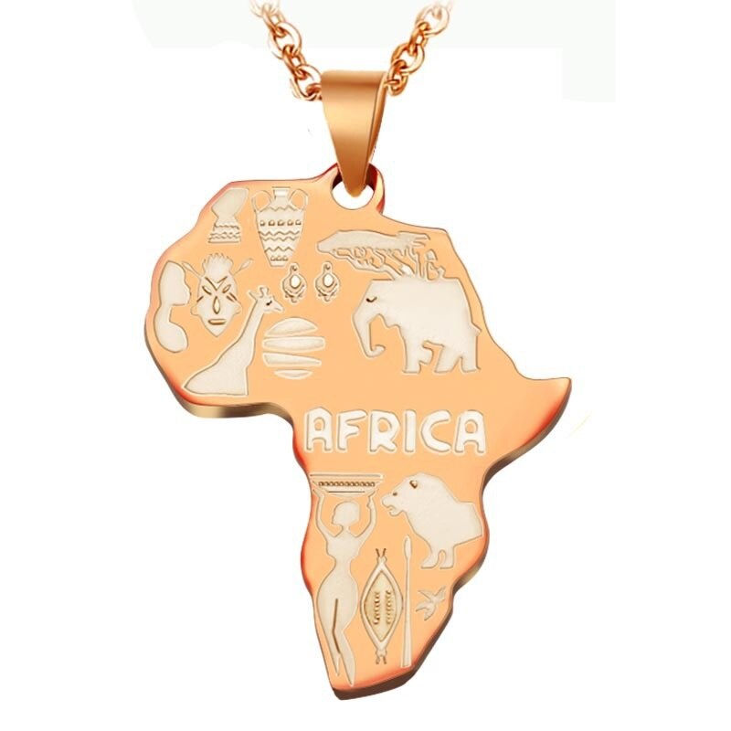 Goldene Afrika-Anhänger-Halskette, graviert, afrikanische Symbole, Modeschmuck, Unisex.