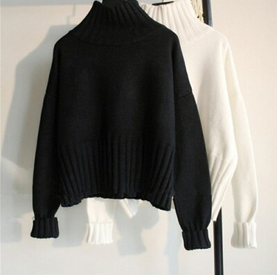 Schwarzer Rollkragenpullover Damen, Strick, langärmelig, Herbstmode, elegant, warm.