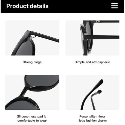 Schwarze Sonnenbrille mit starkem Scharnier, Silikon-Nasenpads, modischem Design.