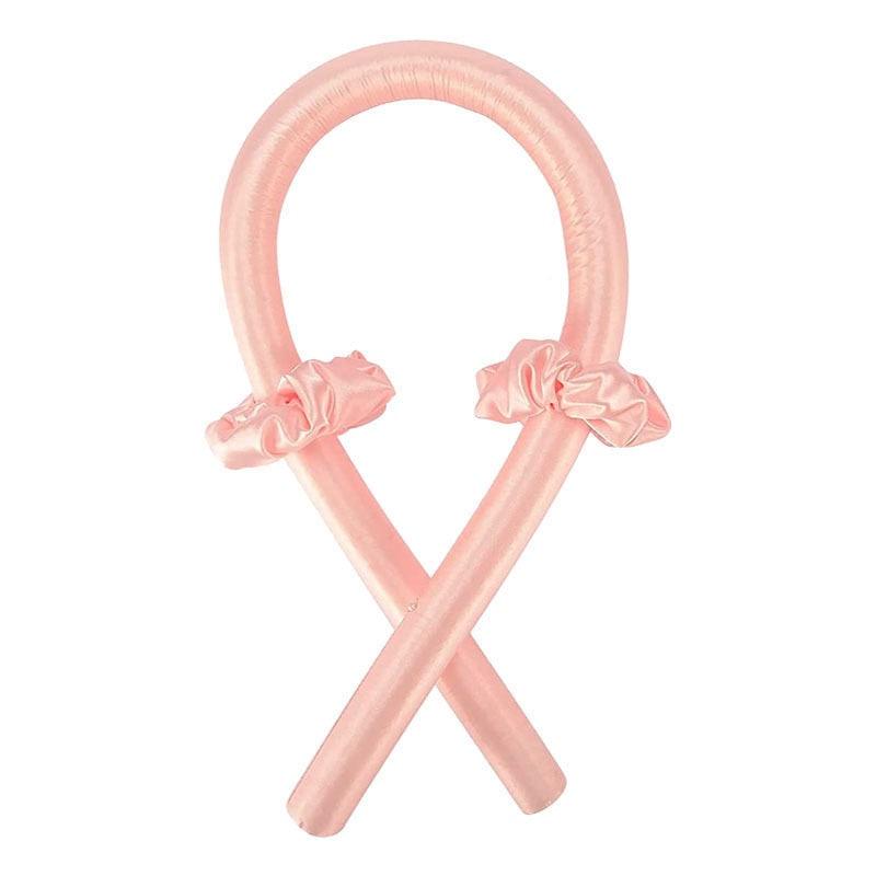 Rosa Satin Lockenwickler Set, hitzefrei, Haarstyling, mit Schleifen, für sanfte Locken.