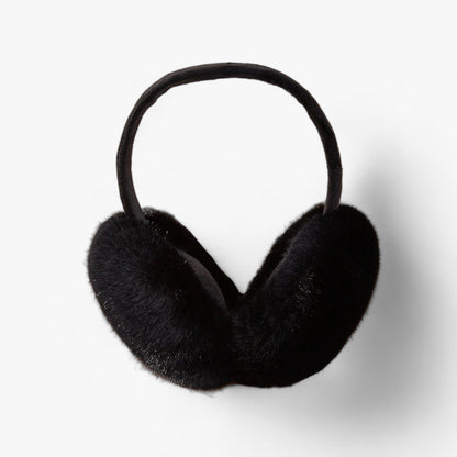 Schwarze Ohrenschützer aus Kunstfell, warm, modisch, Winteraccessoire, Unisex.